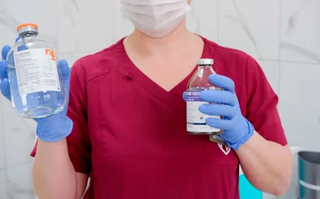 Медсестра держит лекарство для капельницы